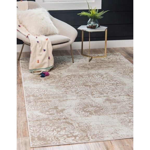 Sofia Collection Area Rug - Grand (5' 3" x 8' Rectangle, Beige/ Ivory)