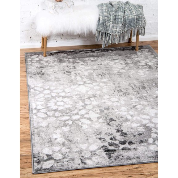 Sofia Collection Area Rug - Larvotto (4' 1" x 6' 1" Rectangle, Dark Gray/ Ivory)