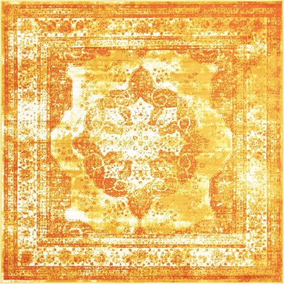 Sofia Collection Area Rug - Salle Garnier (5' 4" Square, Orange/ Yellow)