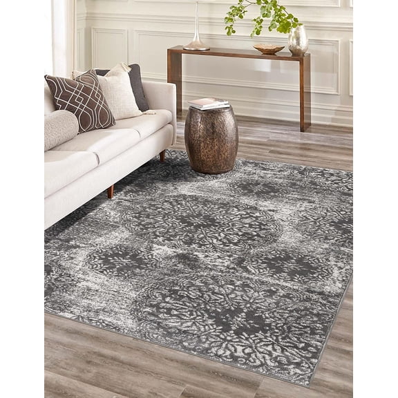 Sofia Collection Grand Area Rug 5'3"x8' Rectangle, Gray/Ivory - Living Room, Bedroom, Dining Room, Office Decor