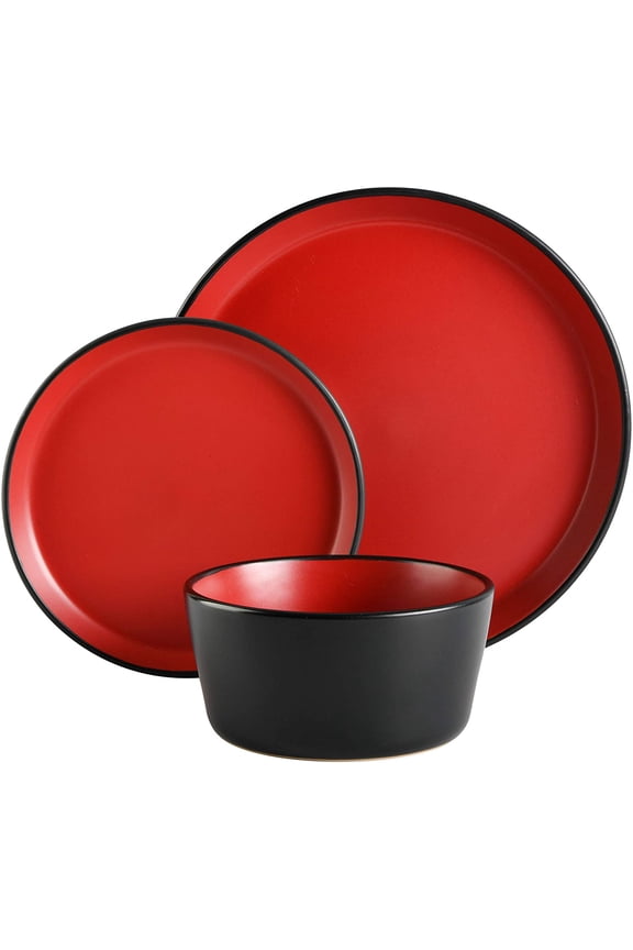 Sofia Coupe Stoneware Dinnerware Set, Service for 4 (12pcs), Matte Red