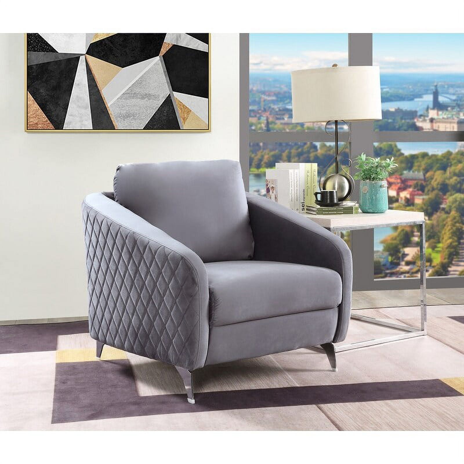 Sofia Gray Velvet Modern Accent Armchair with Chrome Legs