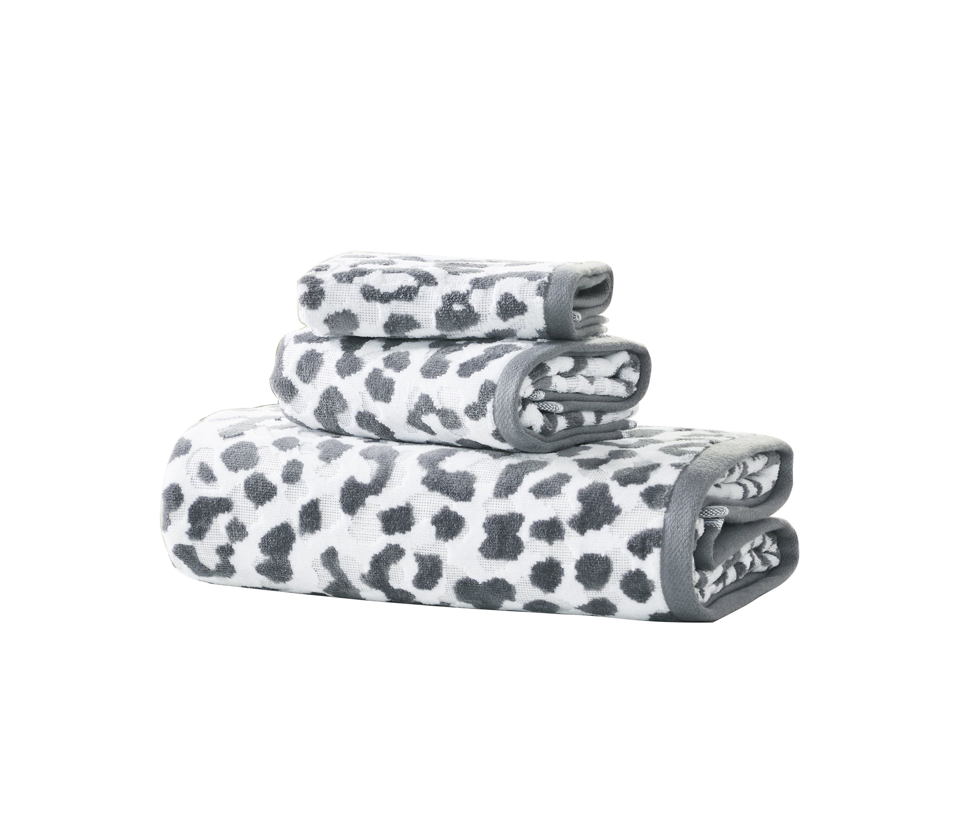 Sofia Home 3 Piece Leopard Jacquard Towel Set Gray by Sofia Vergara Walmart