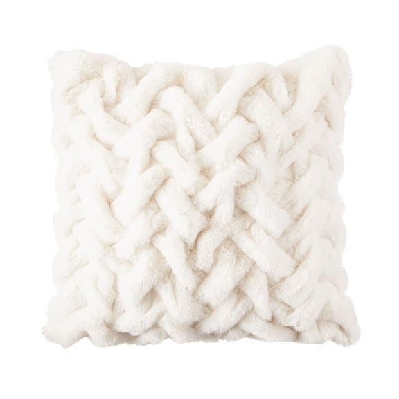 Sofia Home Braided Faux Fur 20" x 20" Ivory Decorative Pillow by Sofia Vergara