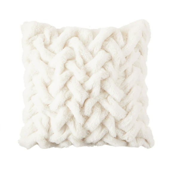 Sofia Home Braided Faux Fur 20" x 20" Ivory Decorative Pillow by Sofia Vergara