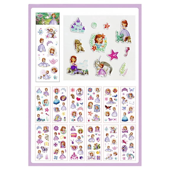 Sofia Inspired Enchanted Princess 3D Bubble Cartoon Stickers - 12 Unique Sheets (Approx 144 Total)| Non-Toxic | Kids Party Favors & Craft Dcor