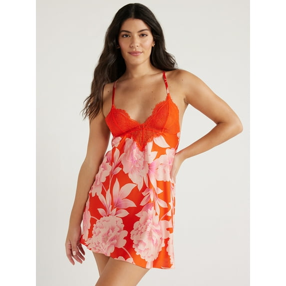 Sofia Intimates Women's Printed Satin Chemise, Sizes XS-3X