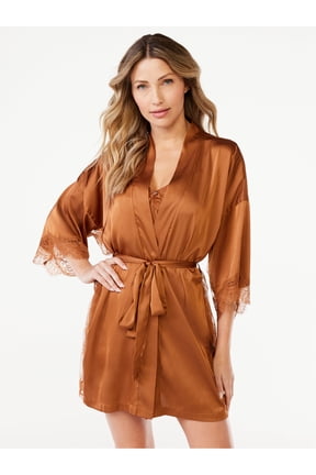 Sofia Intimates Women's Satin Lace Robe
