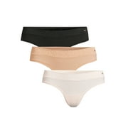 Sofia Intimates by Sofia Vergara Women's Microfiber and Lace Thong Panties, 3-Pack