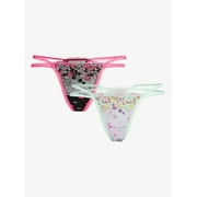 Sofia Intimates by Sofia Vergara Women's Strappy Embroidered Thong Panties, 2-Pack
