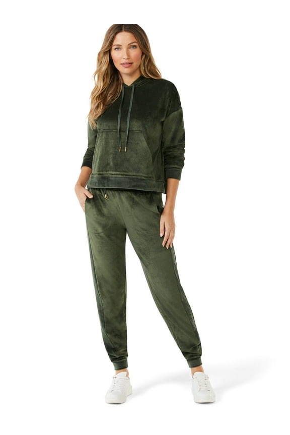 Women's and Women's Plus Size Cropped Hoodie and Jogger Pants Set, 2-Piece