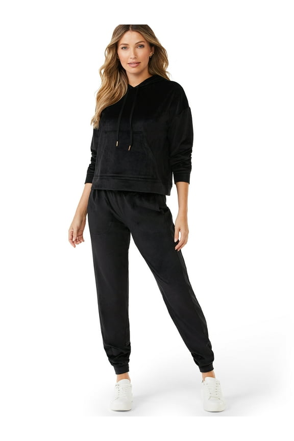 Women's and Women's Plus Size Cropped Hoodie and Jogger Pants Set, 2-Piece