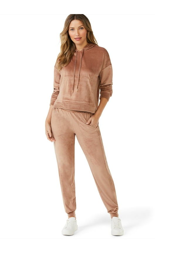 Women's and Women's Plus Size Cropped Hoodie and Jogger Pants Set, 2-Piece