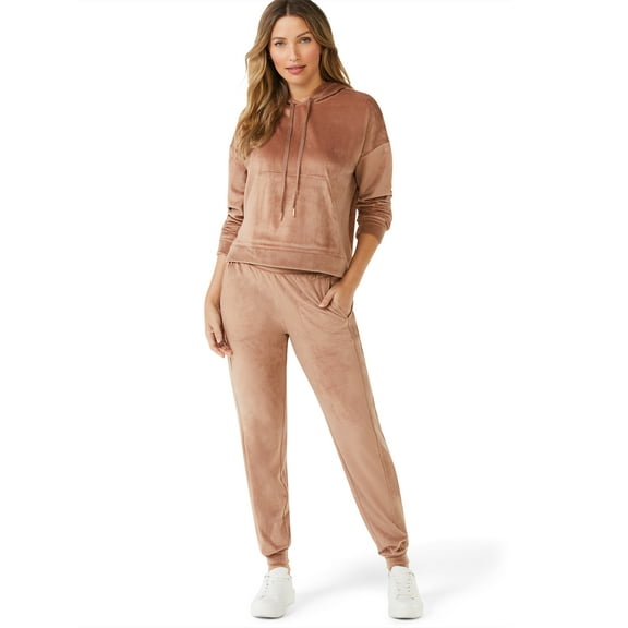 Sofia Intimates by Sofia Vergara Women's and Women's Plus Size Cropped Hoodie and Jogger Pants Set, 2-Piece