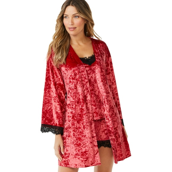 Sofia Intimates by Sofia Vergara Women's and Women's Plus Size Crushed Velvet Cami, Tap Pants and Robe Set, 3-Piece