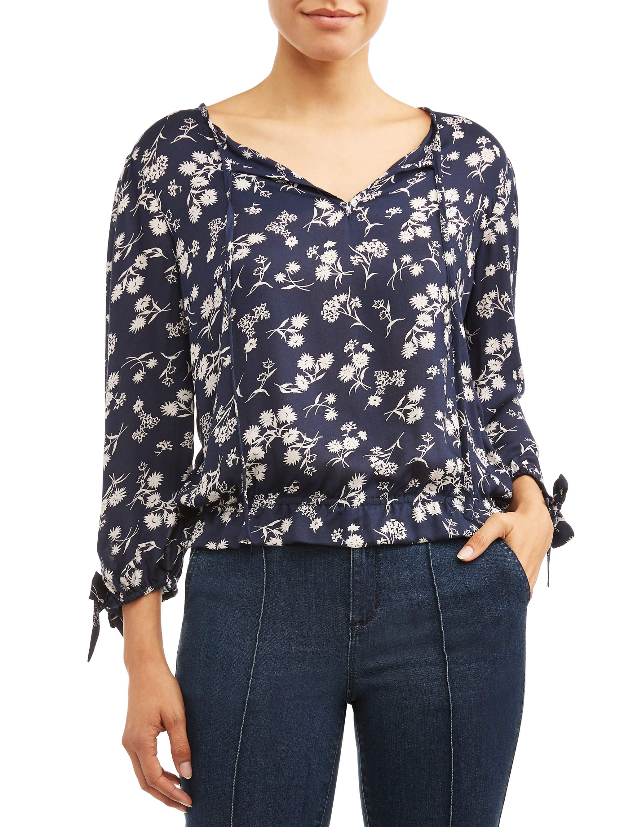 Sofia Jeans 3/4 Length Sleeve Woven Peasant Blouse Women's (Floral Print) - image 1 of 9