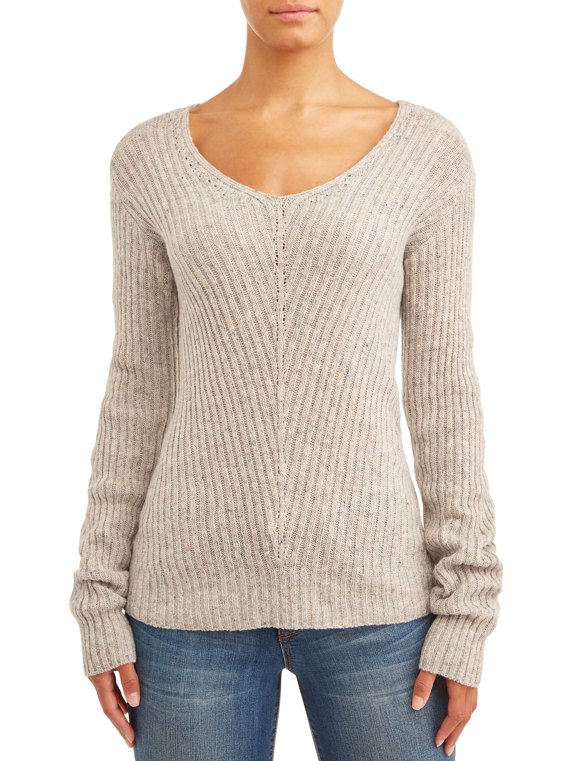 Sofia Jeans V-Neck Confetti Ribbed Sweater Women's - Walmart.com