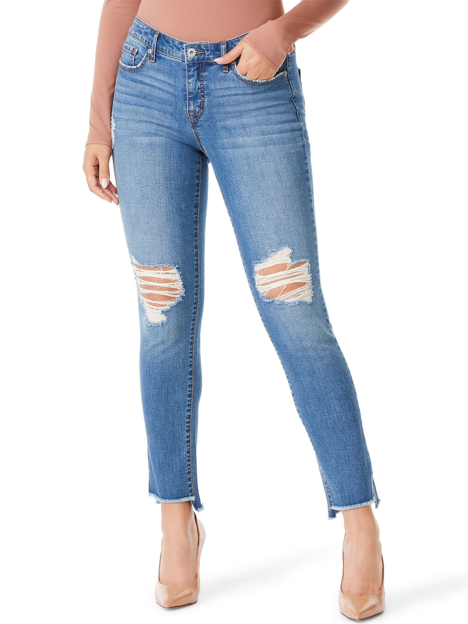 Sofia Jeans Womens Bagi Boyfriend Mid Rise Destructed Jeans