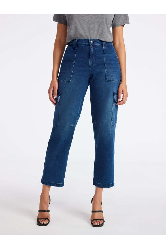 Sofia by Sofia Vergara Women's and Women's Plus Size Cargo Barrel Jeans, 26.5" Inseam, Sizes 0-26