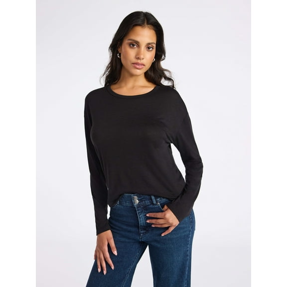 Sofia by Sofia Vergara Women's Crewneck Tee with Long Sleeves, Sizes XS-XXXL