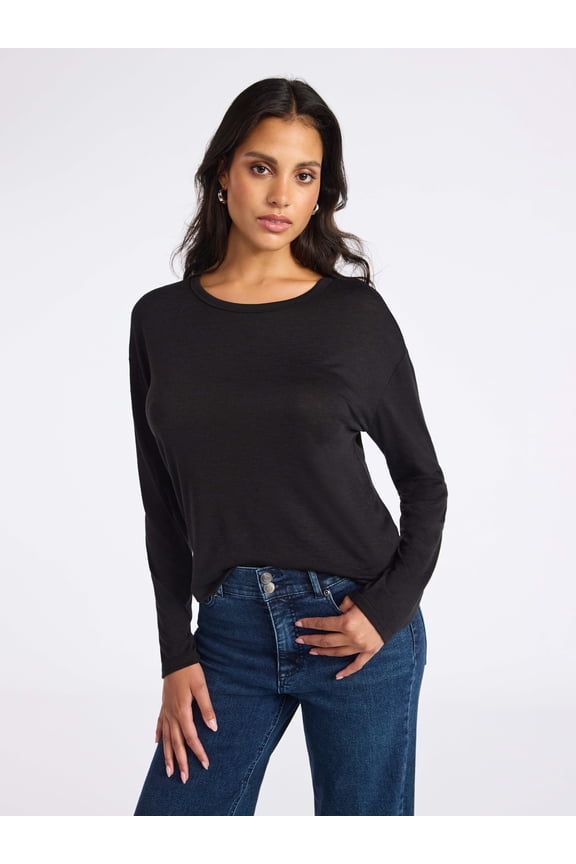 Sofia by Sofia Vergara Women's Crewneck Tee with Long Sleeves, Sizes XS-XXXL