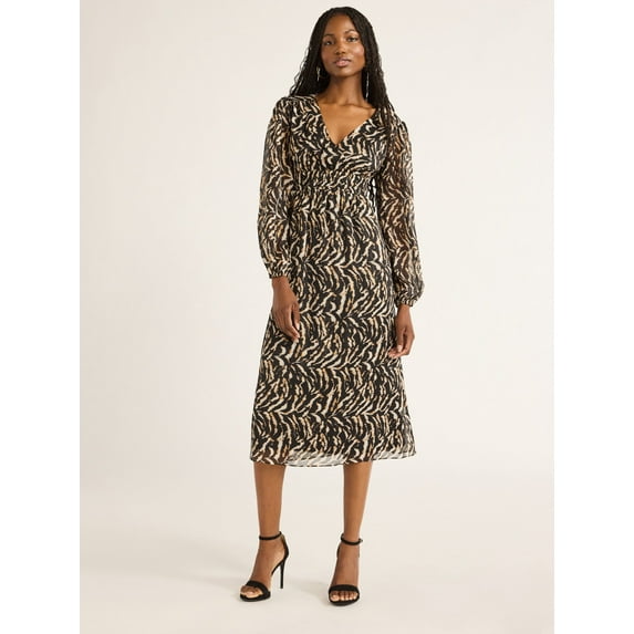 Sofia Jeans Women's Empire Dress with Long Sleeves, Mid Calf Length, Sizes XS-XXXL