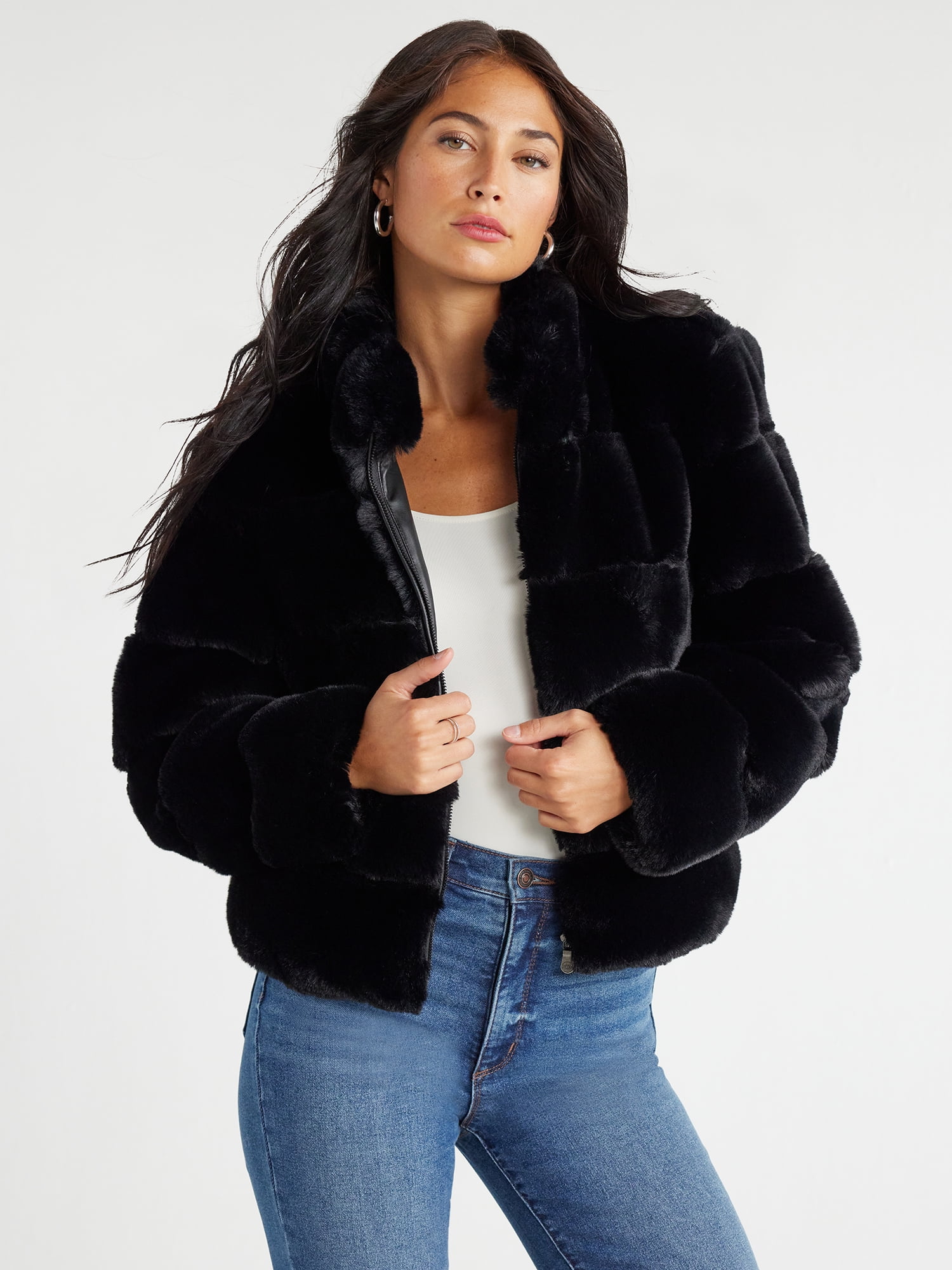 Sofia Jeans Women's Faux Fur Chubby Jacket, Sizes XXS-3XL - Walmart.com