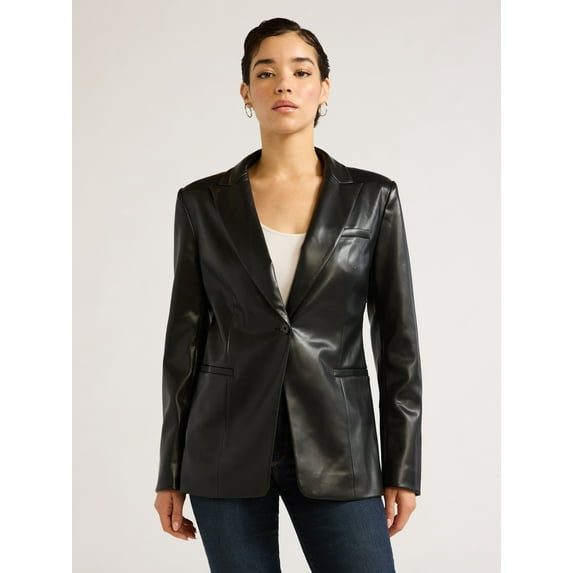 Sofia Jeans Women's Faux Leather Single Breasted Blazer, Sizes XS-XXL