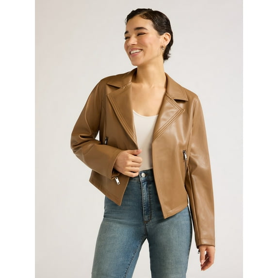 Sofia Jeans Women's Faux Leather Stitch Moto Jacket, Sizes XS-XXL
