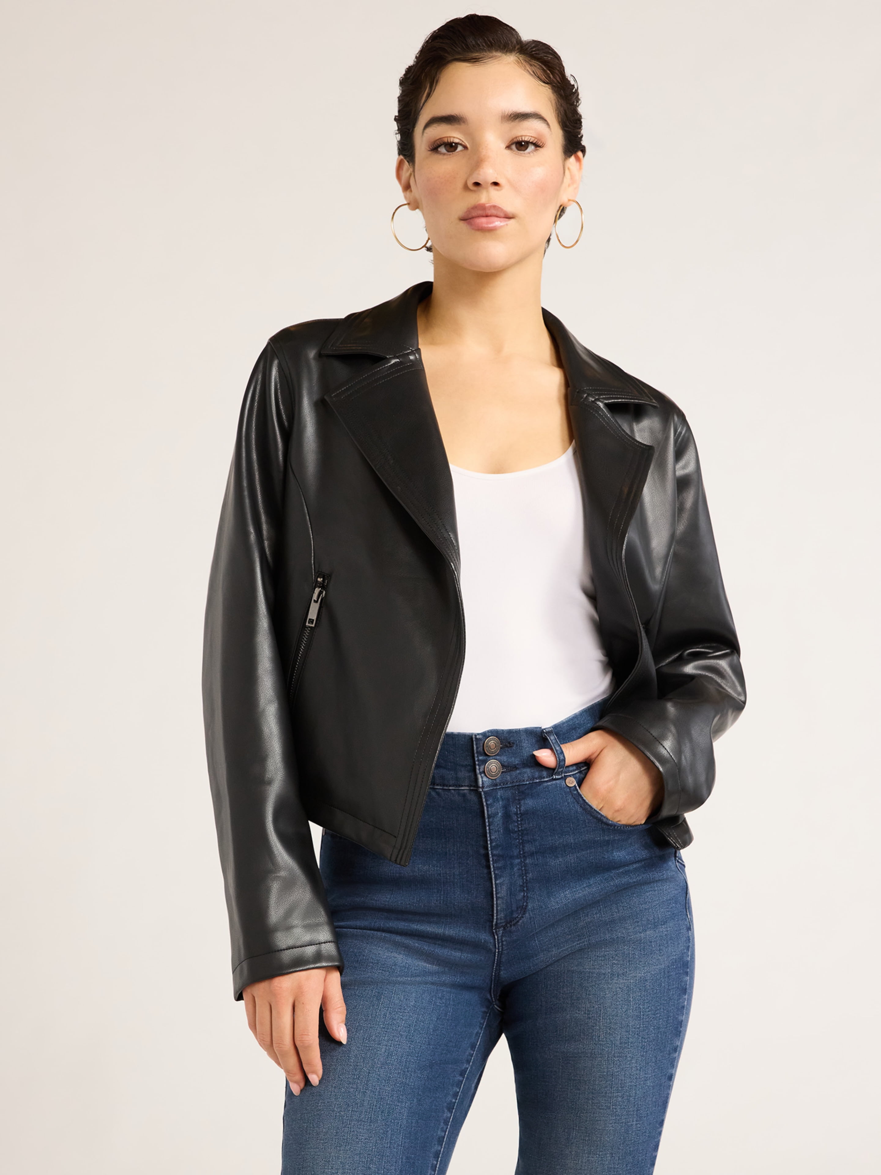 Sofia Jeans Women's Faux Leather Stitch Moto Jacket, Sizes XS-XXL