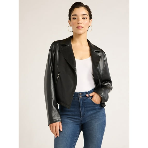 Sofia Jeans Women's Faux Leather Stitch Moto Jacket, Sizes XS-XXL
