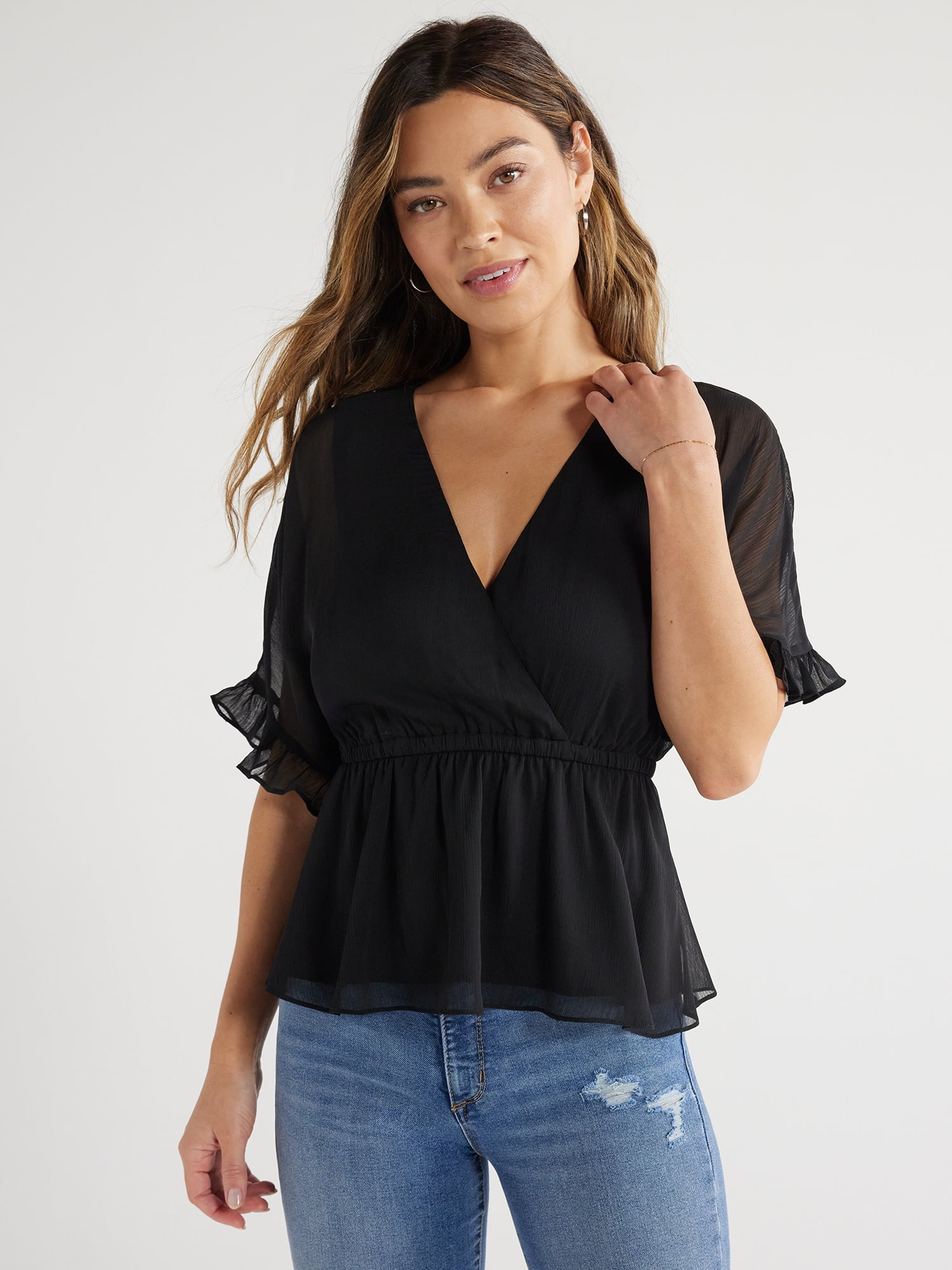black wrap peplum top
