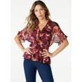 Sofia Jeans Women's Faux Wrap Peplum Top with Short Sleeves, Sizes XXS