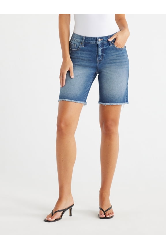Sofia Jeans Women's Gabriella Bermuda Mid Rise Distressed Shorts, 8" Inseam, Sizes 2-20