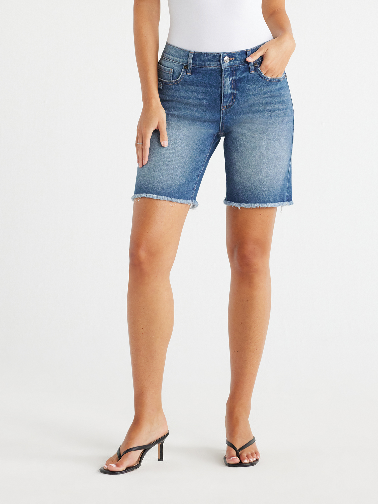 Sofia Jeans Women's Gabriella Bermuda Mid Rise Distressed Shorts, 8" Inseam, Sizes 2-20