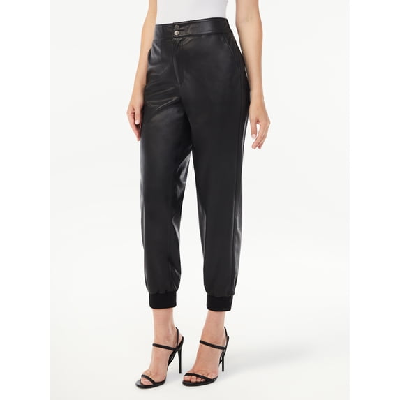 Sofia Jeans Women's High Rise Faux Leather Jogger Pants