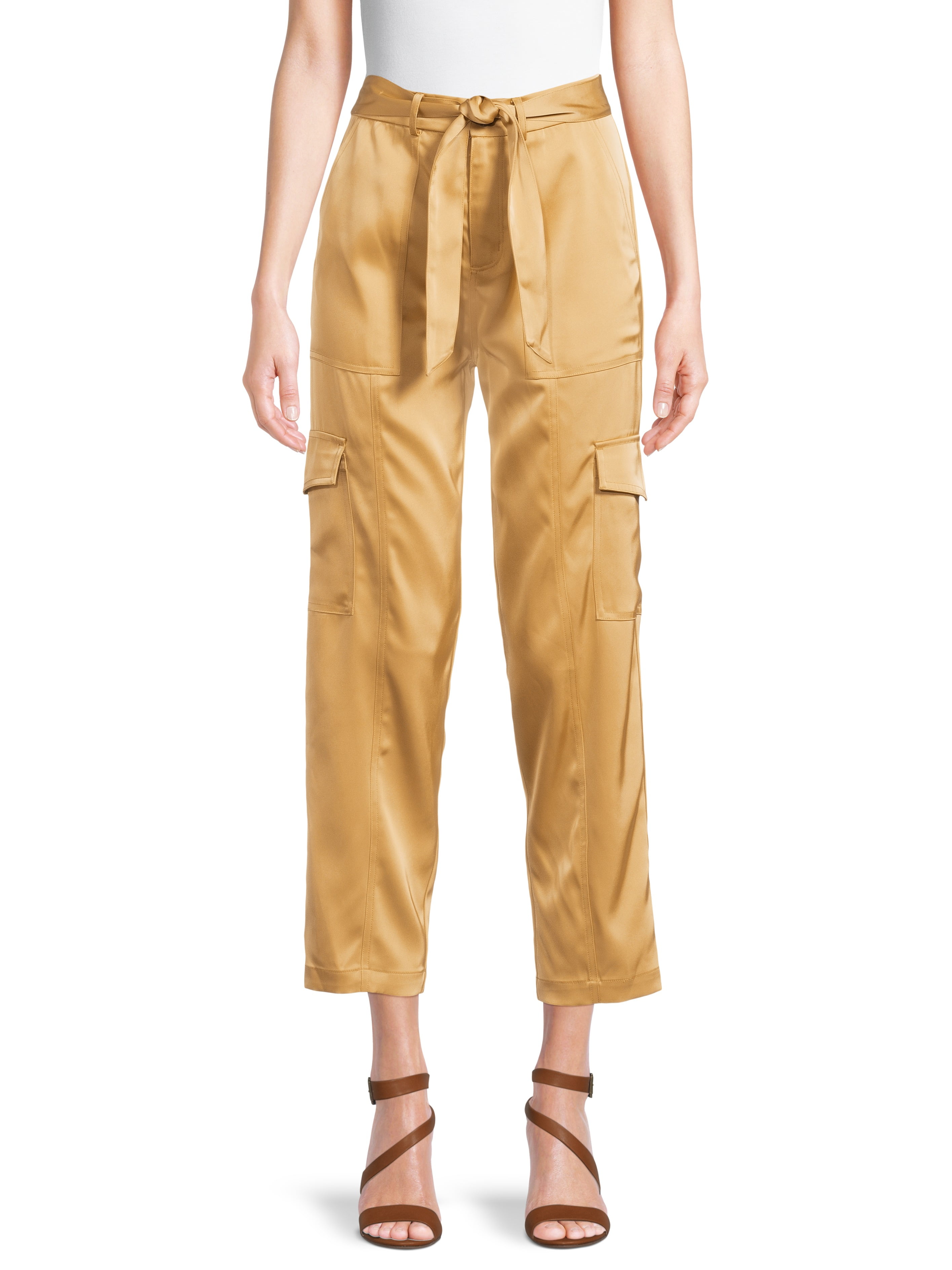 Sofia Jeans Women's High Rise Satin Cargo Pants, 27" Inseam, Sizes 00