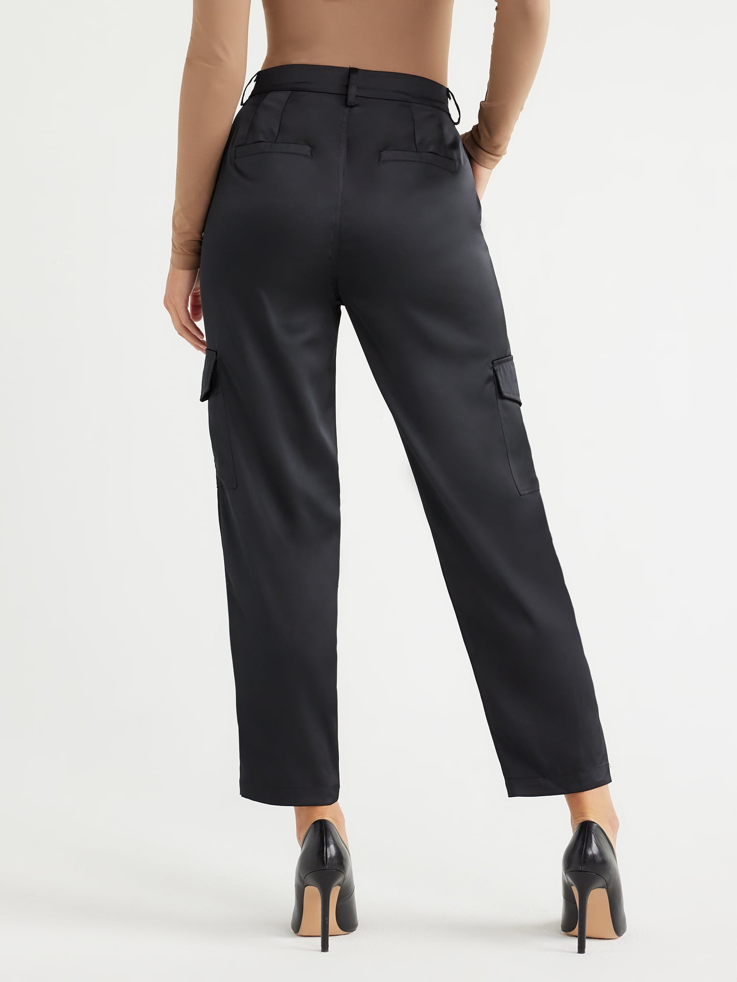Sofia Jeans Women's High Rise Satin Cargo Pants, 27" Inseam, Sizes 00-22