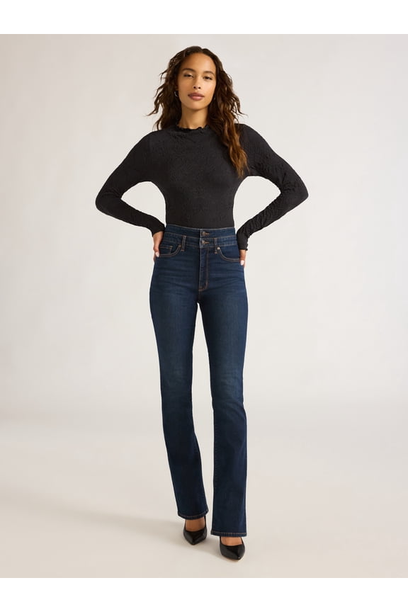 Sofia Jeans Women's Jacquard Seamlessly Smoothing Bodysuit with Long Sleeves, Sizes XS-XXL