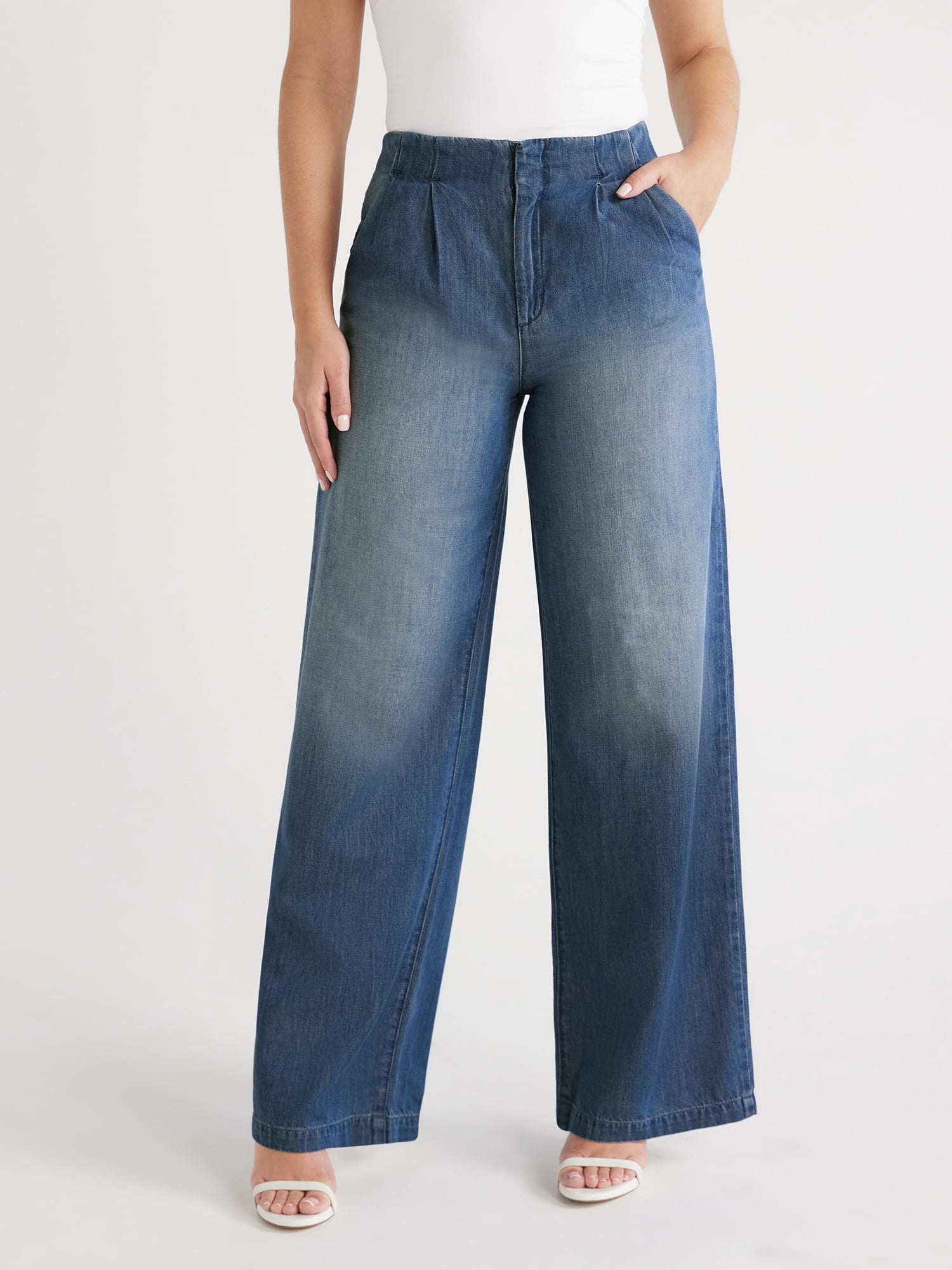 Sofia Jeans Women's Lightweight Luxe Mid Rise Wide Leg Trousers, 32 ...