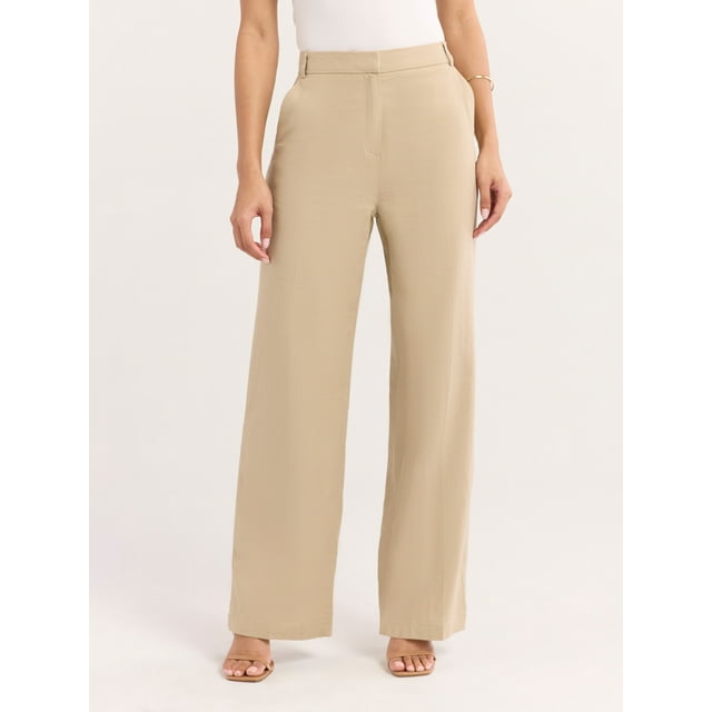 Sofia Jeans Women's and Women's Plus Linen Blend Wide Leg Pants, 32" Inseam, Sizes 0-28W