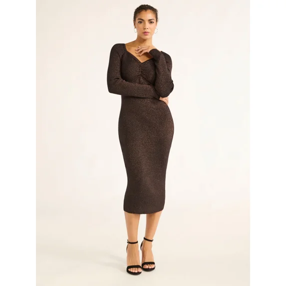 Sofia Jeans Women's Lurex Knit Sweater Dress, Below the Knee Length, Sizes XS-XXL