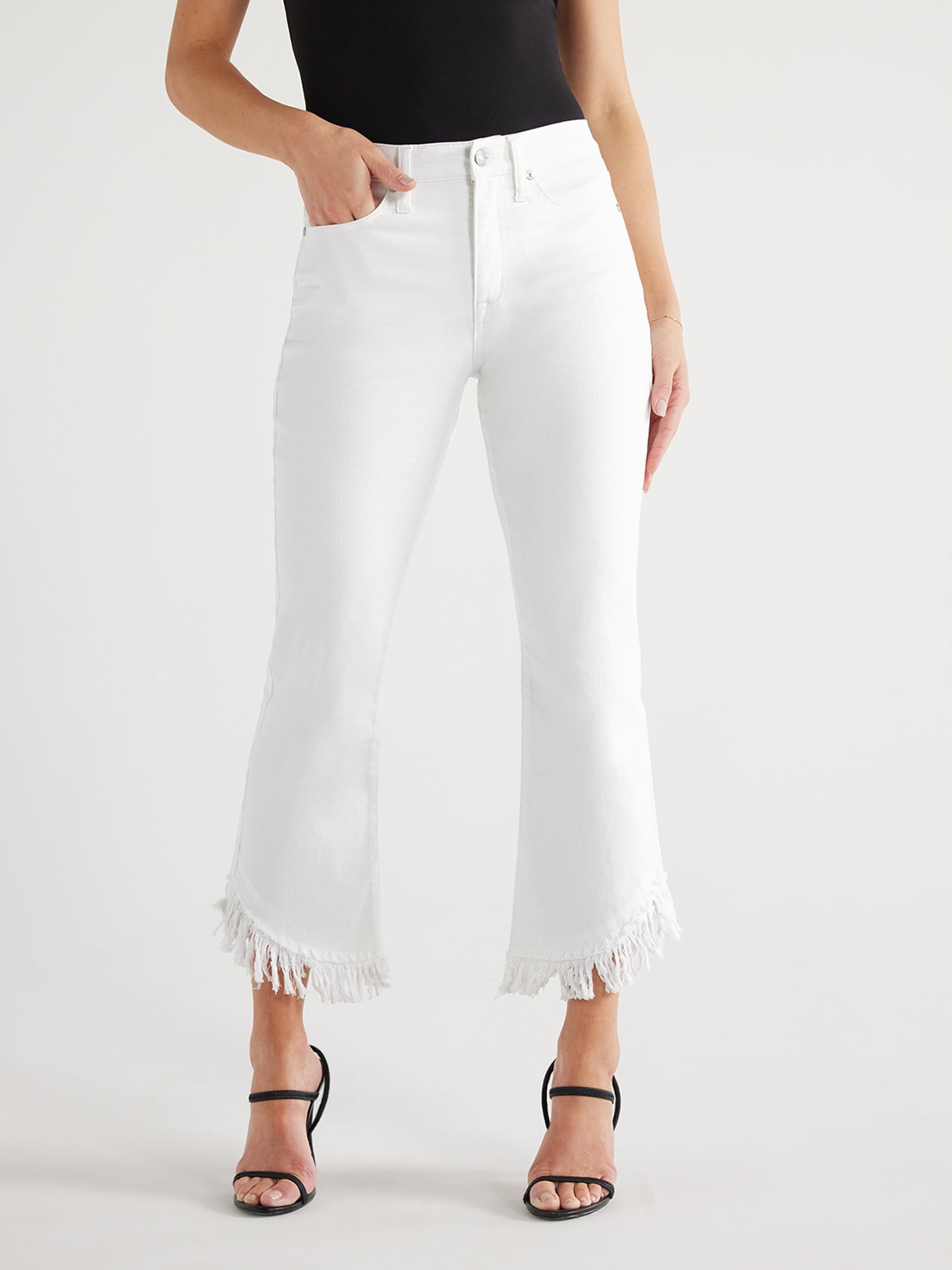 Sofia Jeans Women's Mayra Crop Flare HighRise Cha Cha Fray Hem Jeans, 27" Inseam, Sizes 020