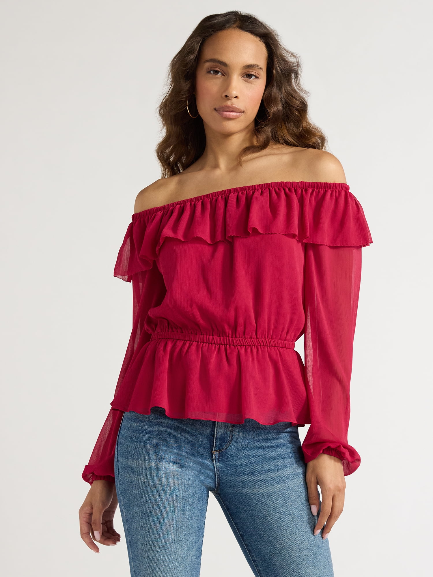 Sofia Jeans Women s And Women s Plus Off Shoulder Top With Long Sleeves sofia-jeans-women-s-and-women-s-plus-off-shoulder-top-with-long-sleeves