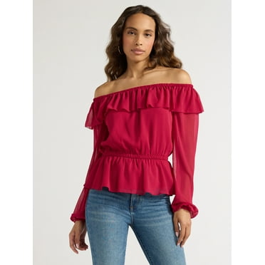 Sofia Jeans Women's and Women's Plus Off Shoulder Top with Long Sleeves, Sizes XS-5X