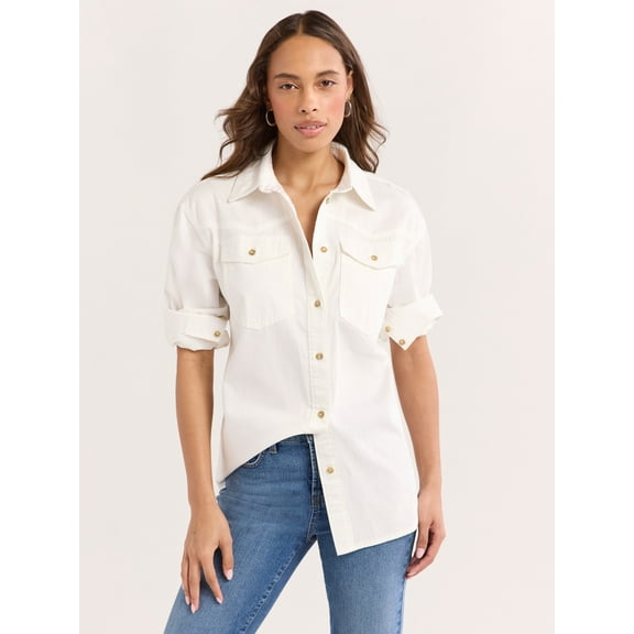 Sofia Jeans Women's and Women's Plus Sofia Oversized Boyfriend Shirt with Long Sleeves, Sizes XS-4X
