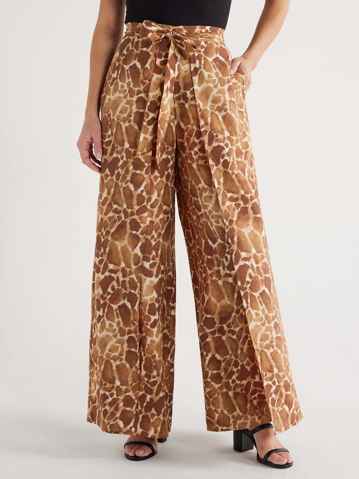 Wide Leg Linen Pants For Women - High Waisted Ruffle Hem Palazzo Pants (Boho Summer Style)-1180311