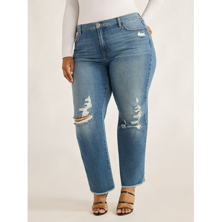 Sofia Jeans Women's Plus Size Beatrix Relaxed Boyfriend Mid Rise Jeans, 26" Inseam, Sizes 14W-28W