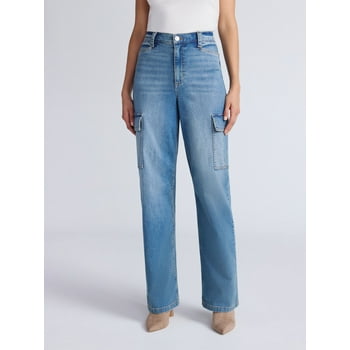 Sofia by Sofia Vergara Women's and Women's Plus Relaxed Straight Super High-Rise Cargo Jeans, 30.5", 32.5, and 34.5" Inseams, Sizes 0-28