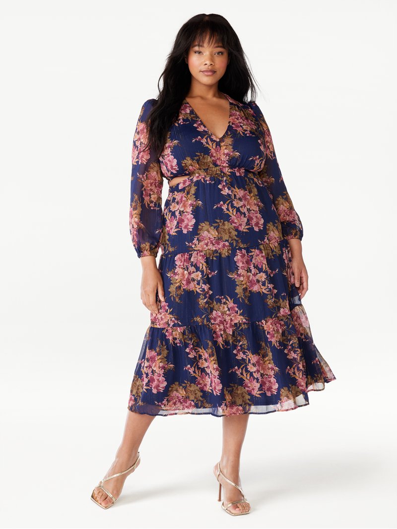 Sofia Jeans Women's Plus Size Cutout Maxi Dress with Long Sleeves